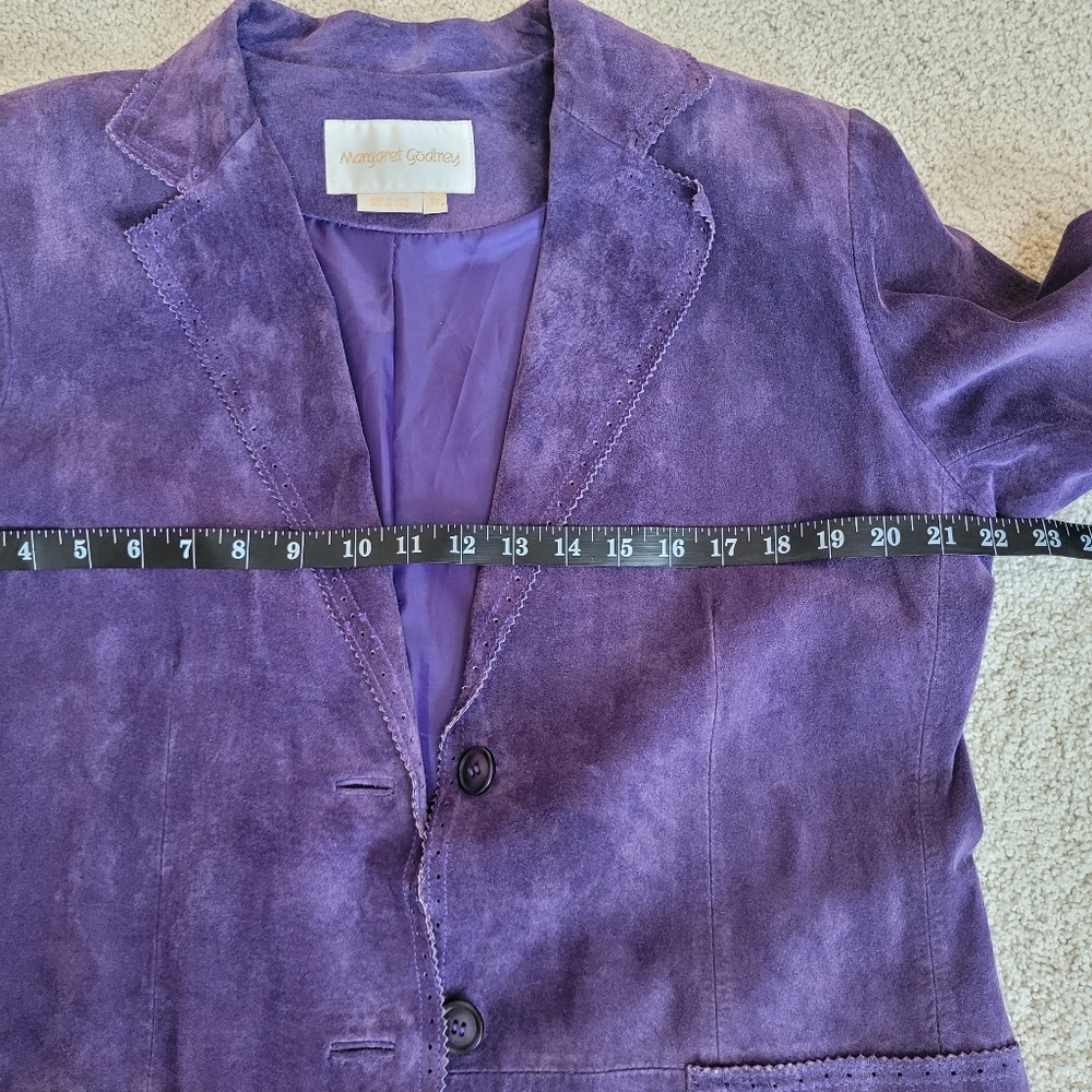 Margaret Godfrey VTG Purple Suede Leather Long Jacket Boho Western Sz 12 - Picture 7 of 10